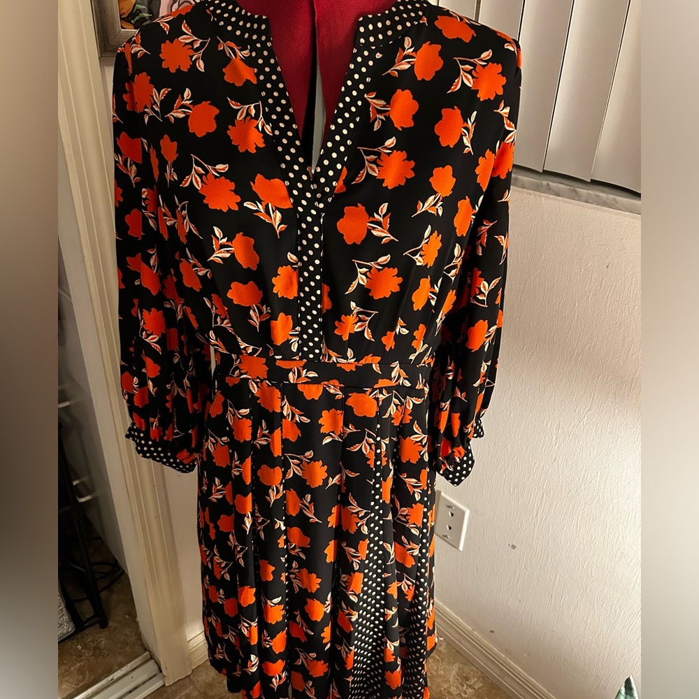 Ann Taylor Floral Dress size 8 with polka dot print in the pleat
